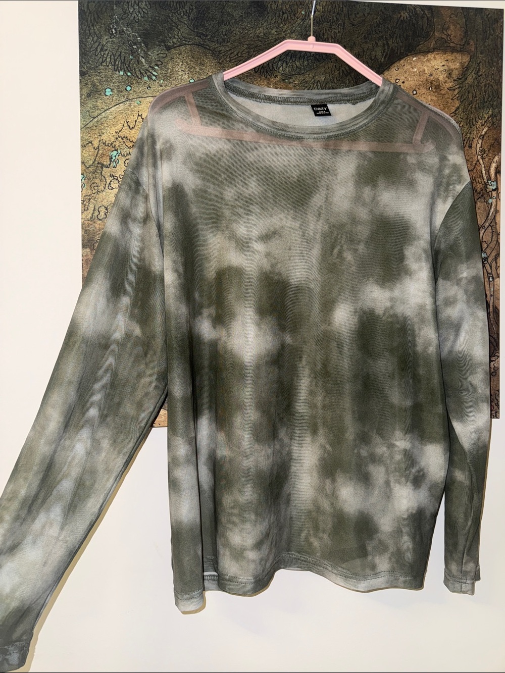 Olive and Gray Tie-Dye Crewneck Long Sleeve Top | Dazy